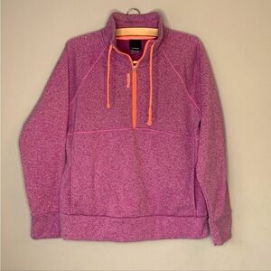 Reebok Purple Orange Pullover Quarter Zip Kangaroo Pocket Contrast Sweatshirt M